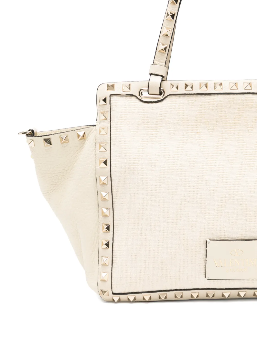 Pre-owned Valentino Garavani 2020s Rockstud Studded Tote Bag In Neutral