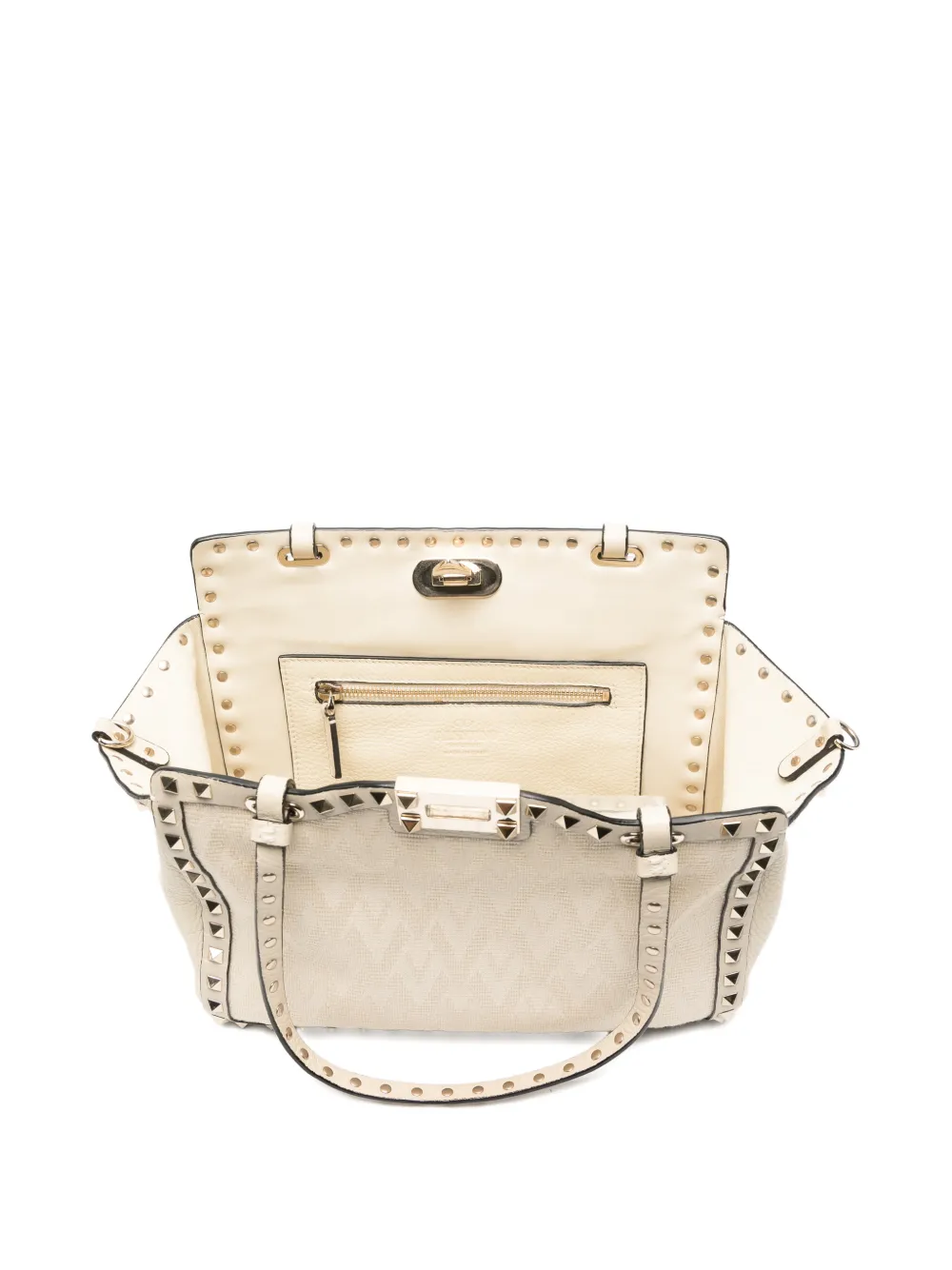 Pre-owned Valentino Garavani 2020s Rockstud Studded Tote Bag In Neutral