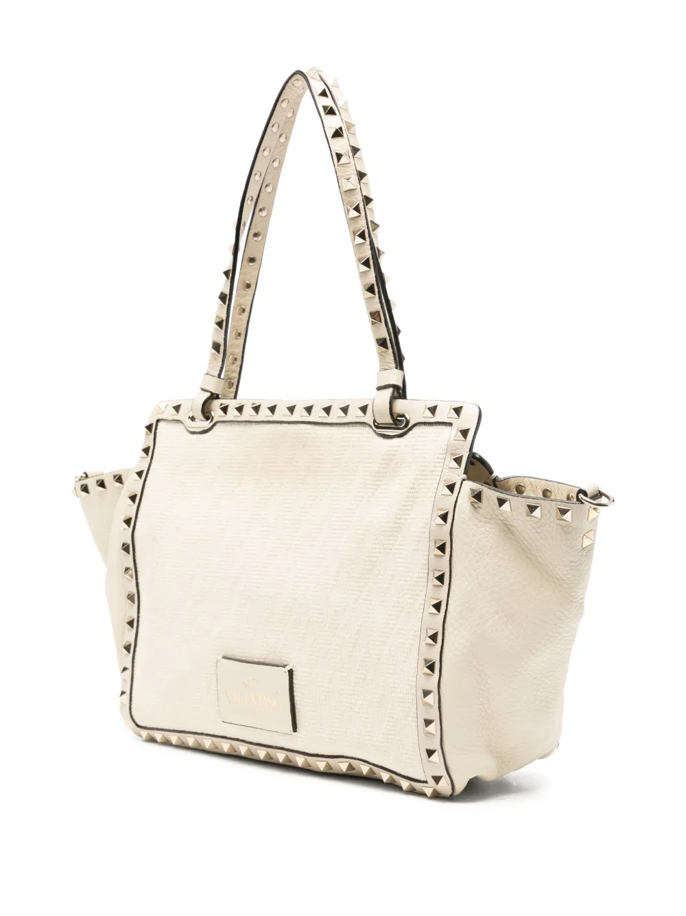 Pre-owned Valentino Garavani 2020s Rockstud Studded Tote Bag In Neutral