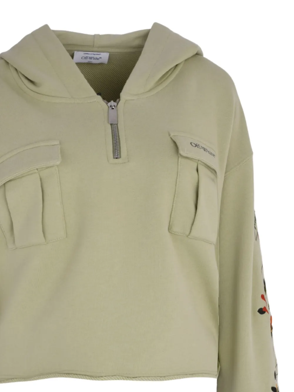 Off-white Chest-pocket Floral-embroidered Hoodie In Neutral