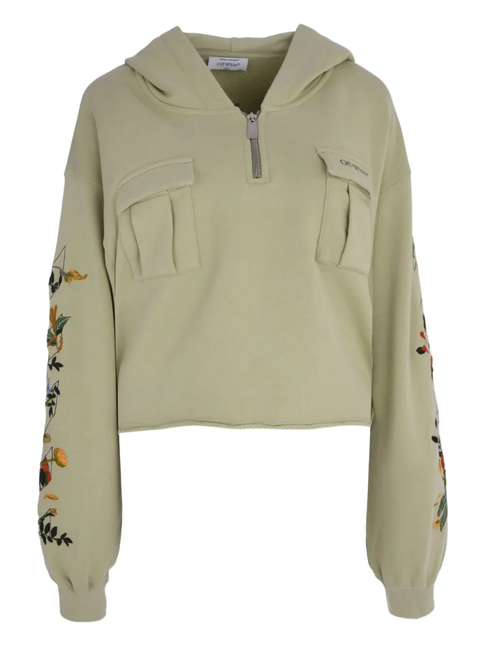 Off-white Chest-pocket Floral-embroidered Hoodie In Neutral