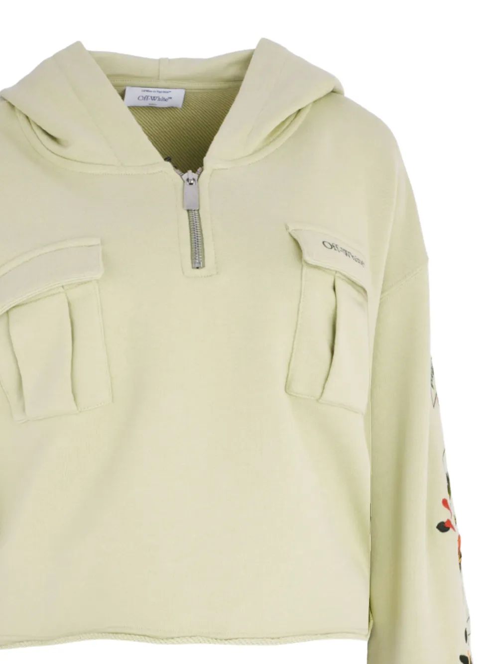 Off-White Hoodie met borstzak en geborduurde bloemen Beige