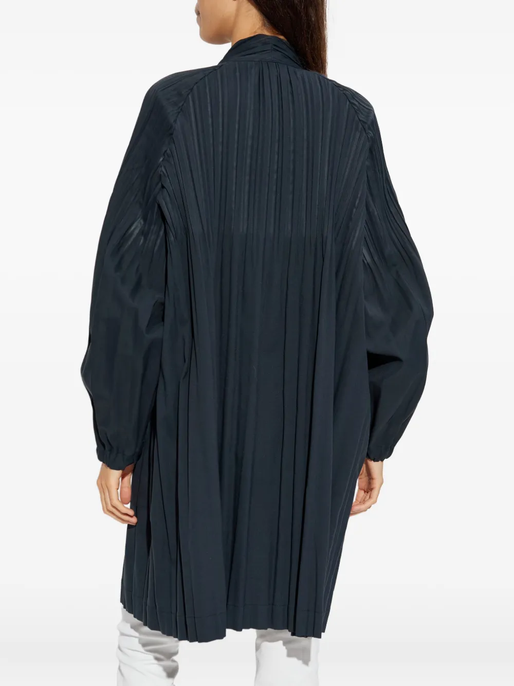 Issey Miyake Womens Charcoal Smooth Pleat Knitted Coat In Blue