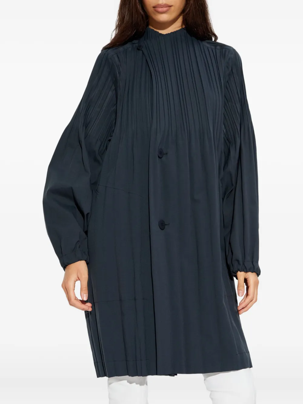 Issey Miyake Womens Charcoal Smooth Pleat Knitted Coat In Blue