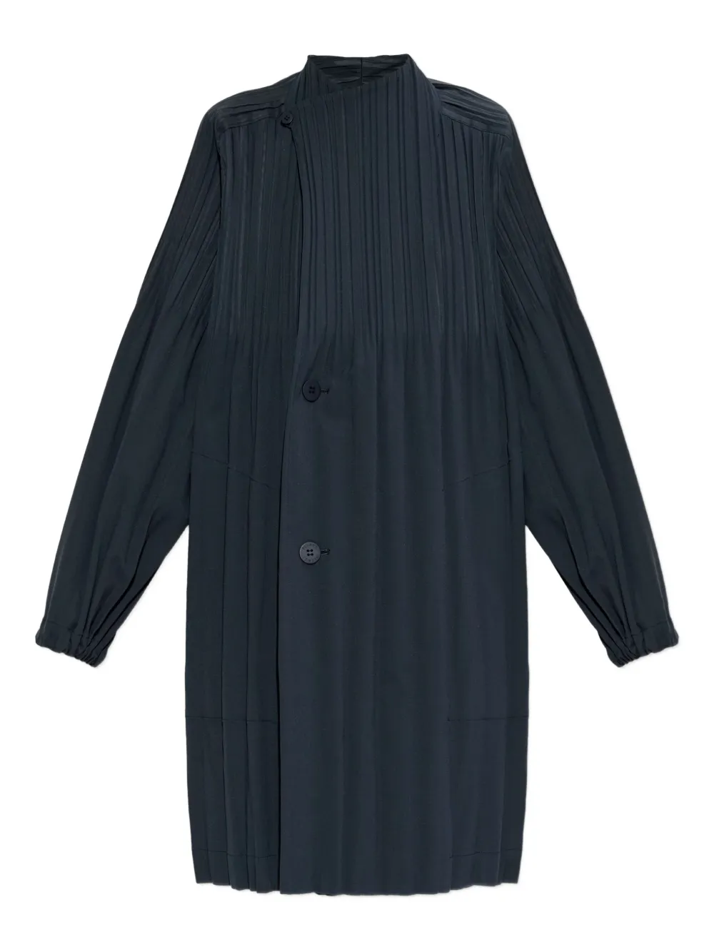 Issey Miyake Womens Charcoal Smooth Pleat Knitted Coat In Blue