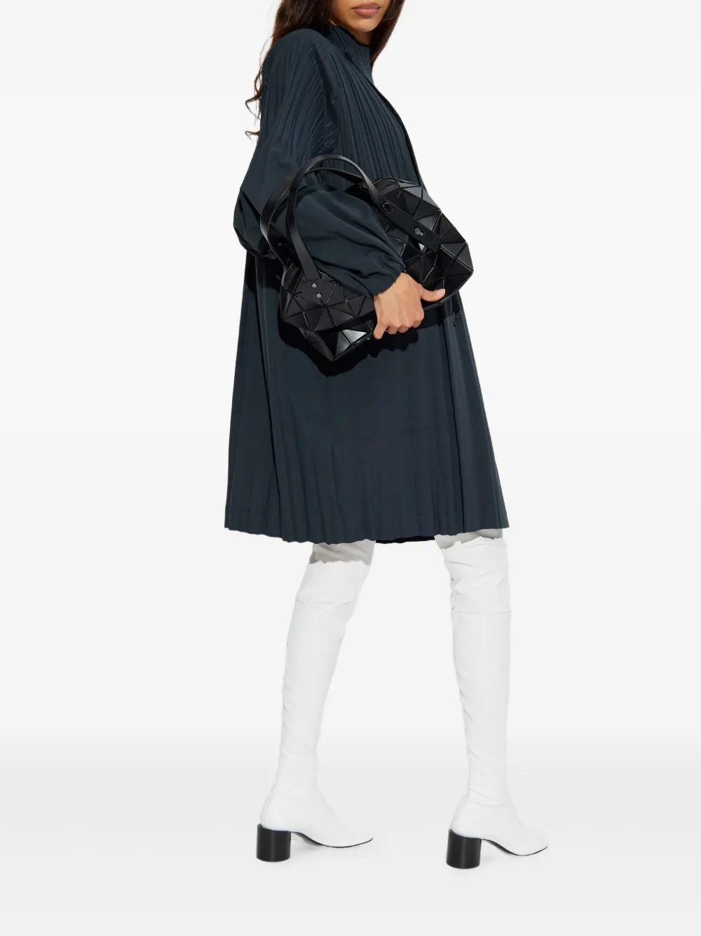 Issey Miyake Womens Charcoal Smooth Pleat Knitted Coat In Blue