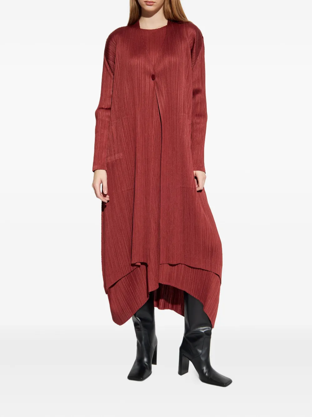 Issey Miyake Monthly Colors: October Pleated-button Coat In Red