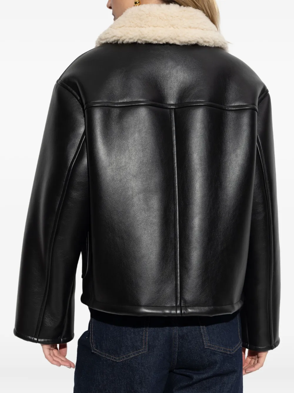 Stand Studio Kaz Shearling-collar Pocket Jacket In Black