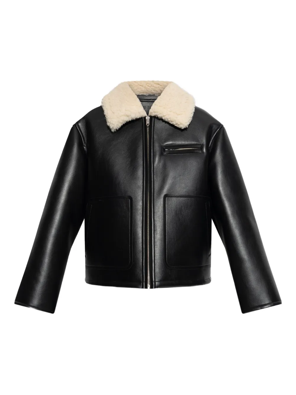 Stand Studio Kaz Shearling-collar Pocket Jacket In Black