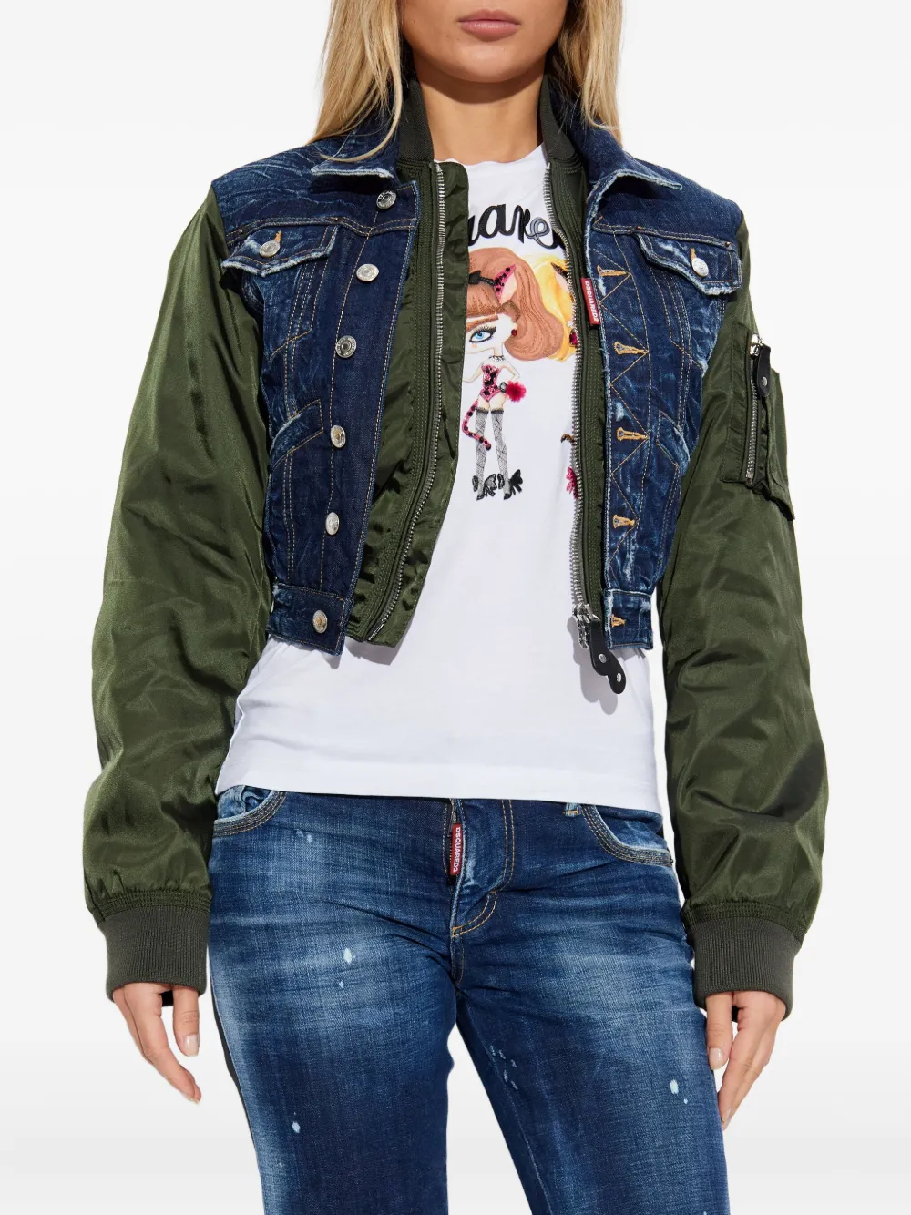 Dsquared2 Denim-panelled Bomber Jacket In Green