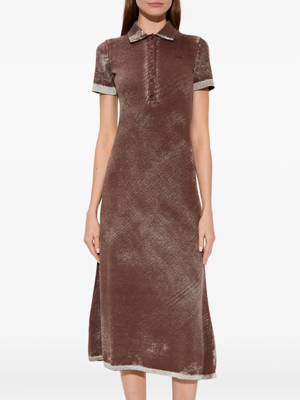 Diesel M-Lourens midi-jurk met halve knopen en polokraag Bruin