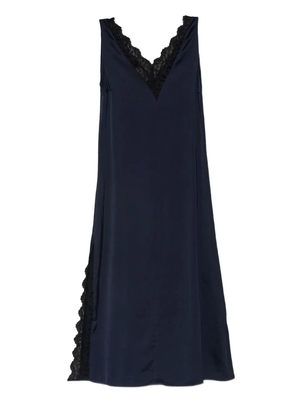 Officine Generale vestido midi con ribete de encaje y cuello en V | azul | Image 1