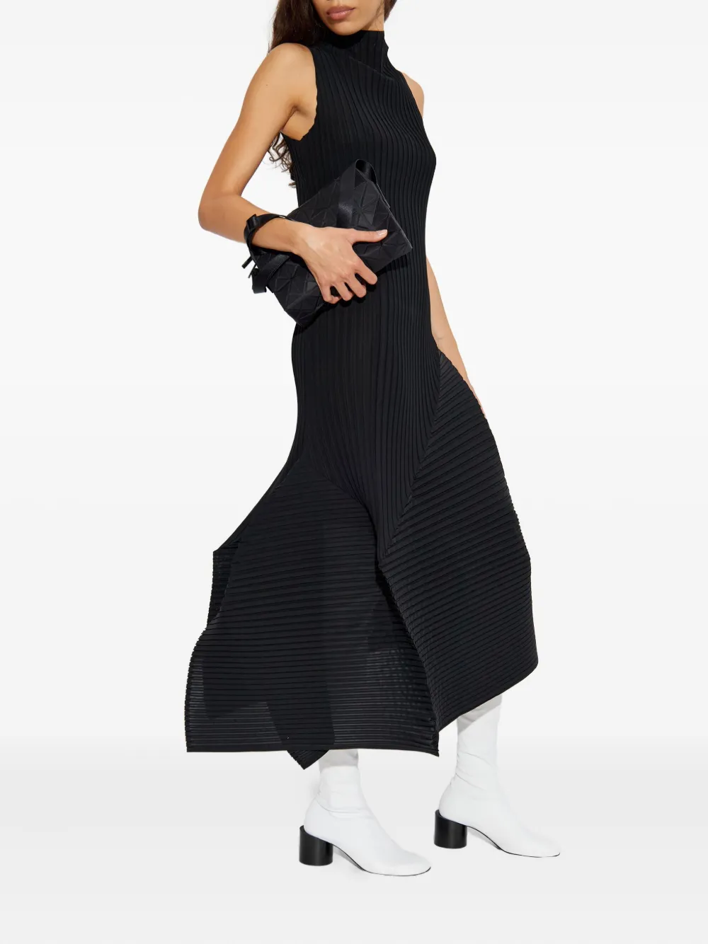 Issey Miyake Pleated High-neck Dress In Black