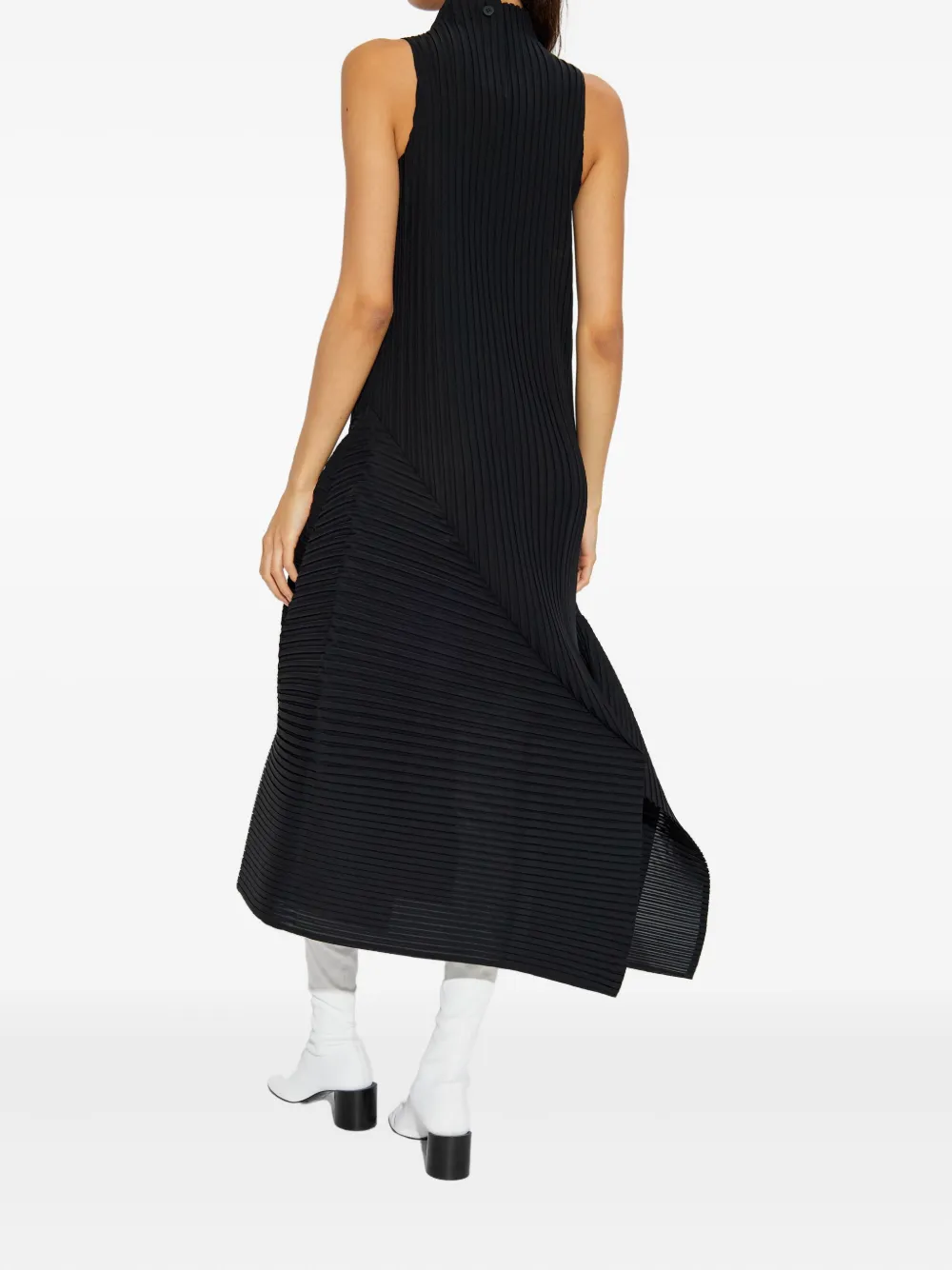 Issey Miyake Pleated High-neck Dress In Black
