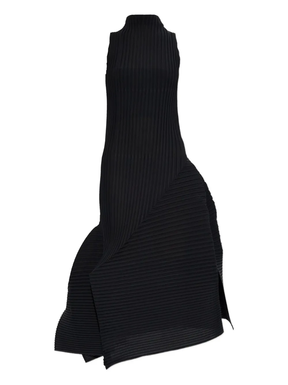 Issey Miyake Pleated High-neck Dress In Black