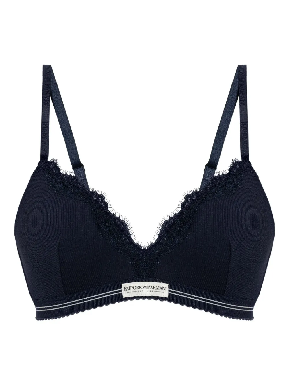 Emporio Armani Lace Ribbed Bra In Blue