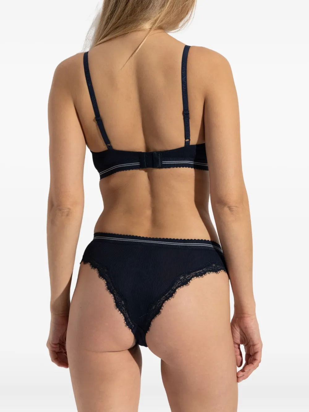 Emporio Armani Lace Ribbed Bra In Blue