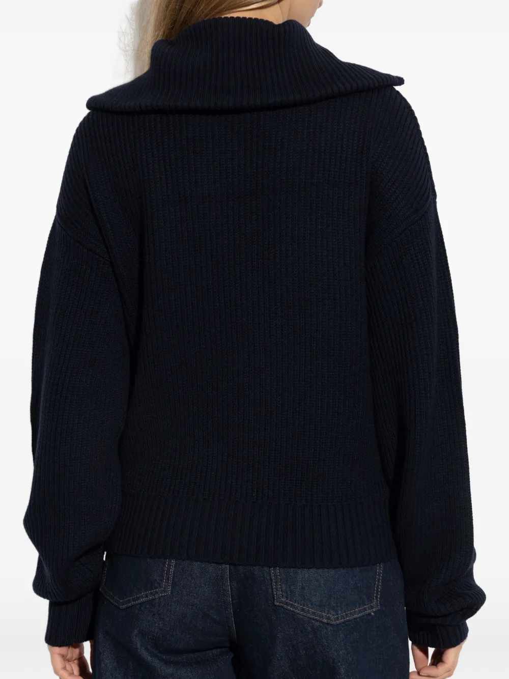 Officine Generale Zip-collar Sweater In Blue