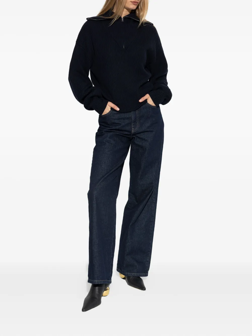 Officine Generale Zip-collar Sweater In Blue