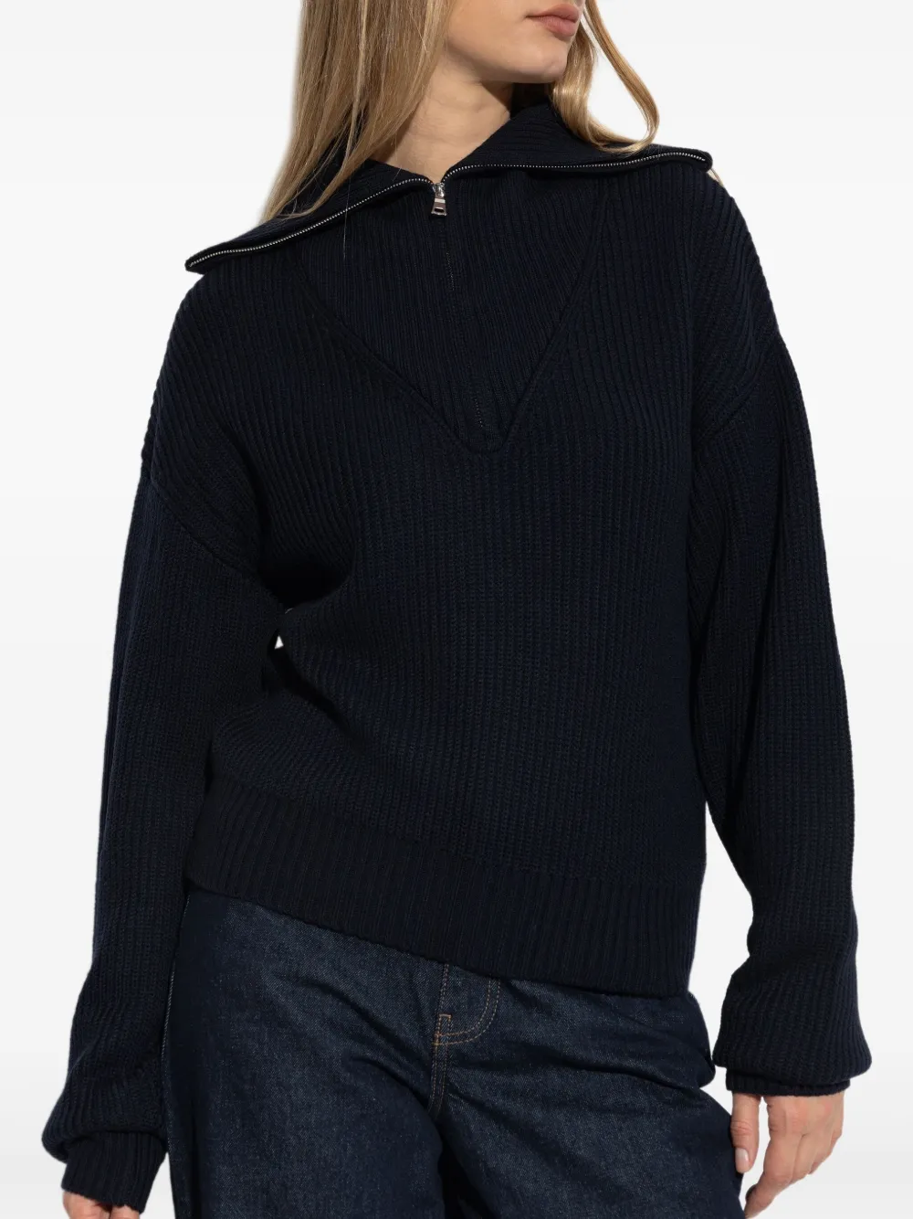 Officine Generale Zip-collar Sweater In Blue