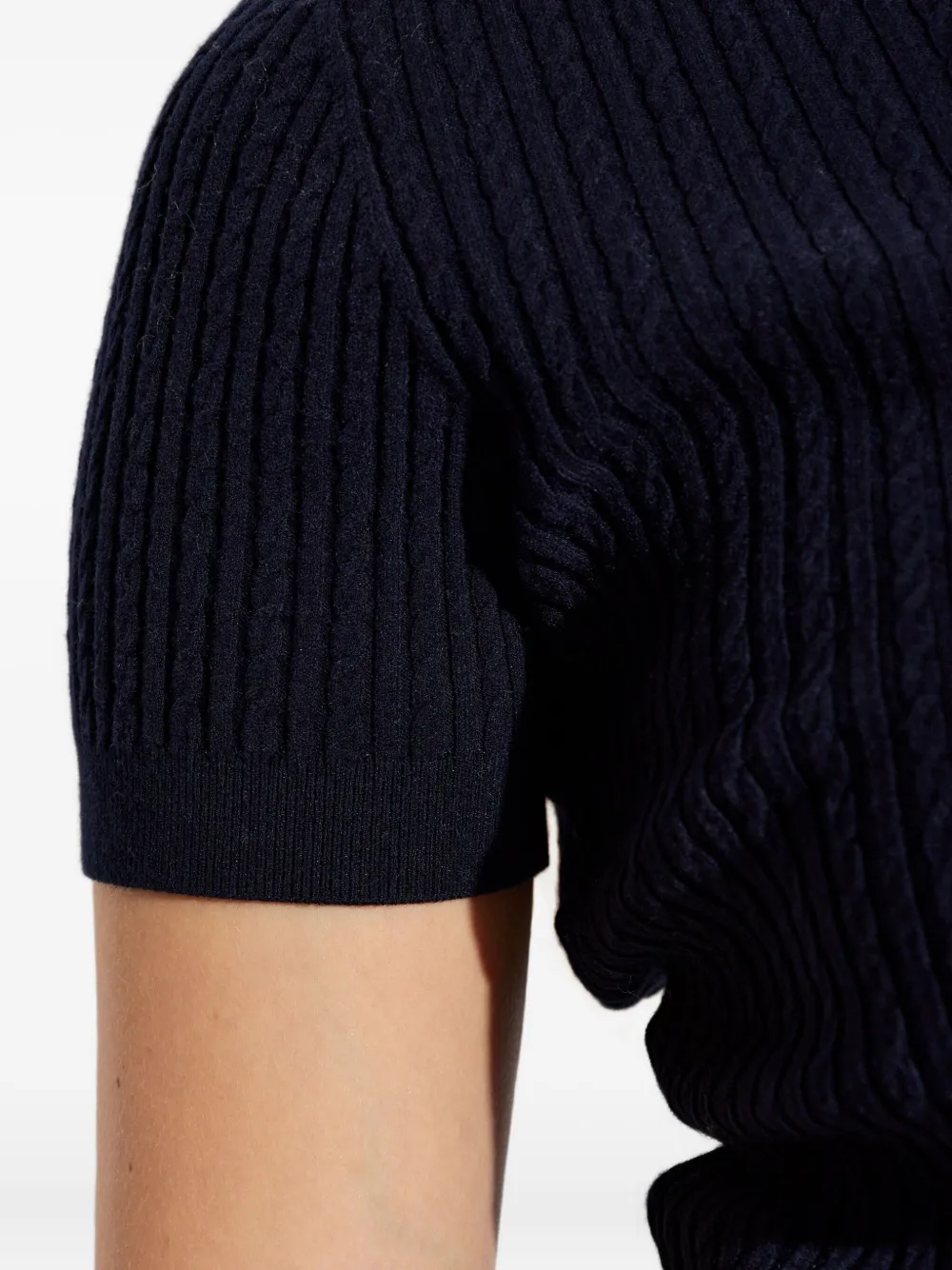 Frame Ribbed Short-sleeved Sweater In Blue