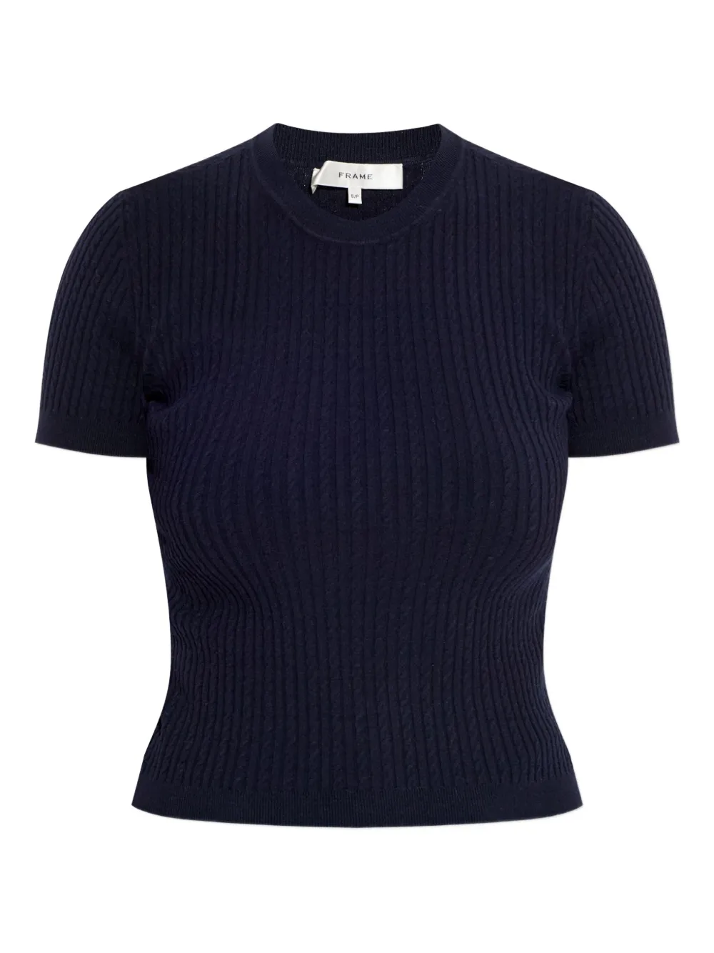 Frame Ribbed Short-sleeved Sweater In Blue