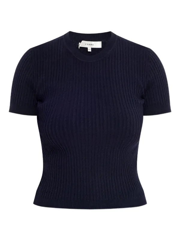 Frame Ribbed Short-sleeved Sweater in Blue