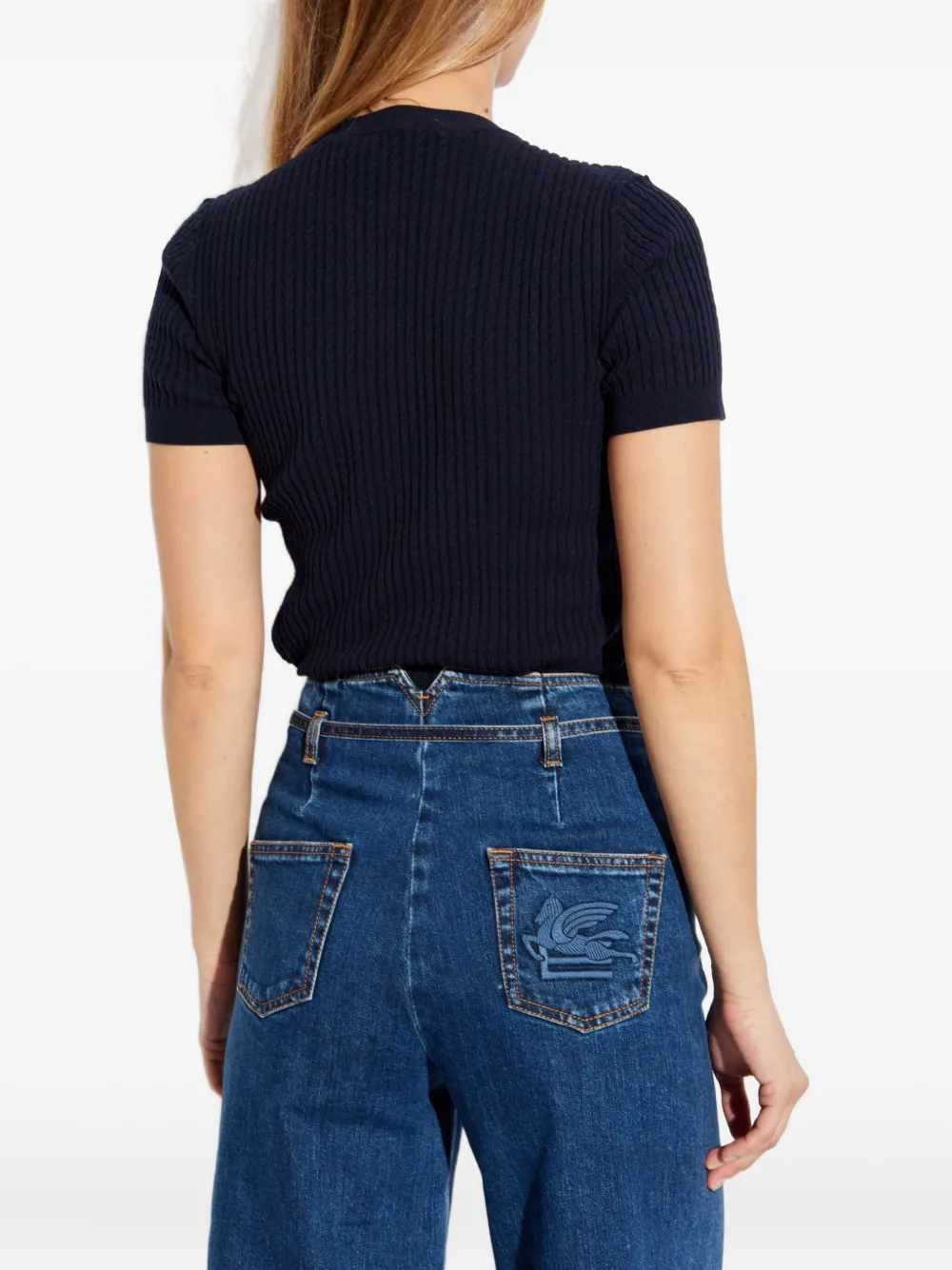 Frame Ribbed Short-sleeved Sweater In Blue