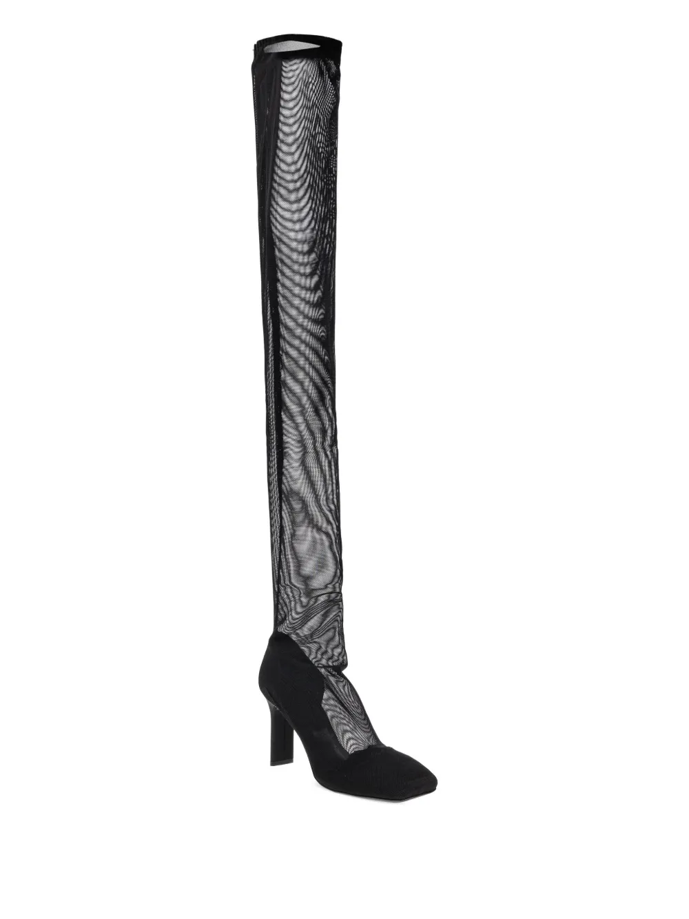 Courrèges Square-toe Mesh Thigh Boots In Black