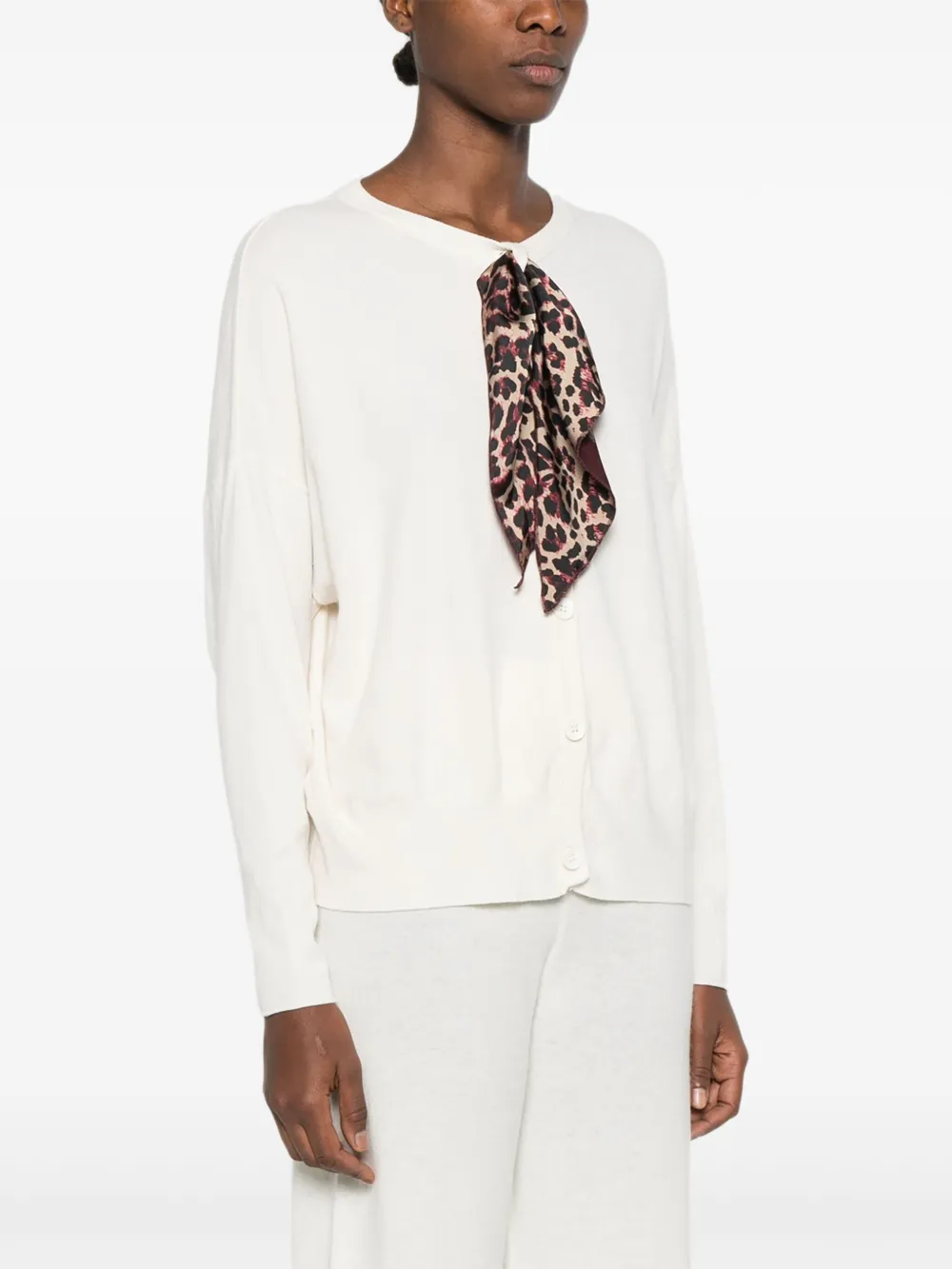 Dixie Attached-scarf Cardigan In White