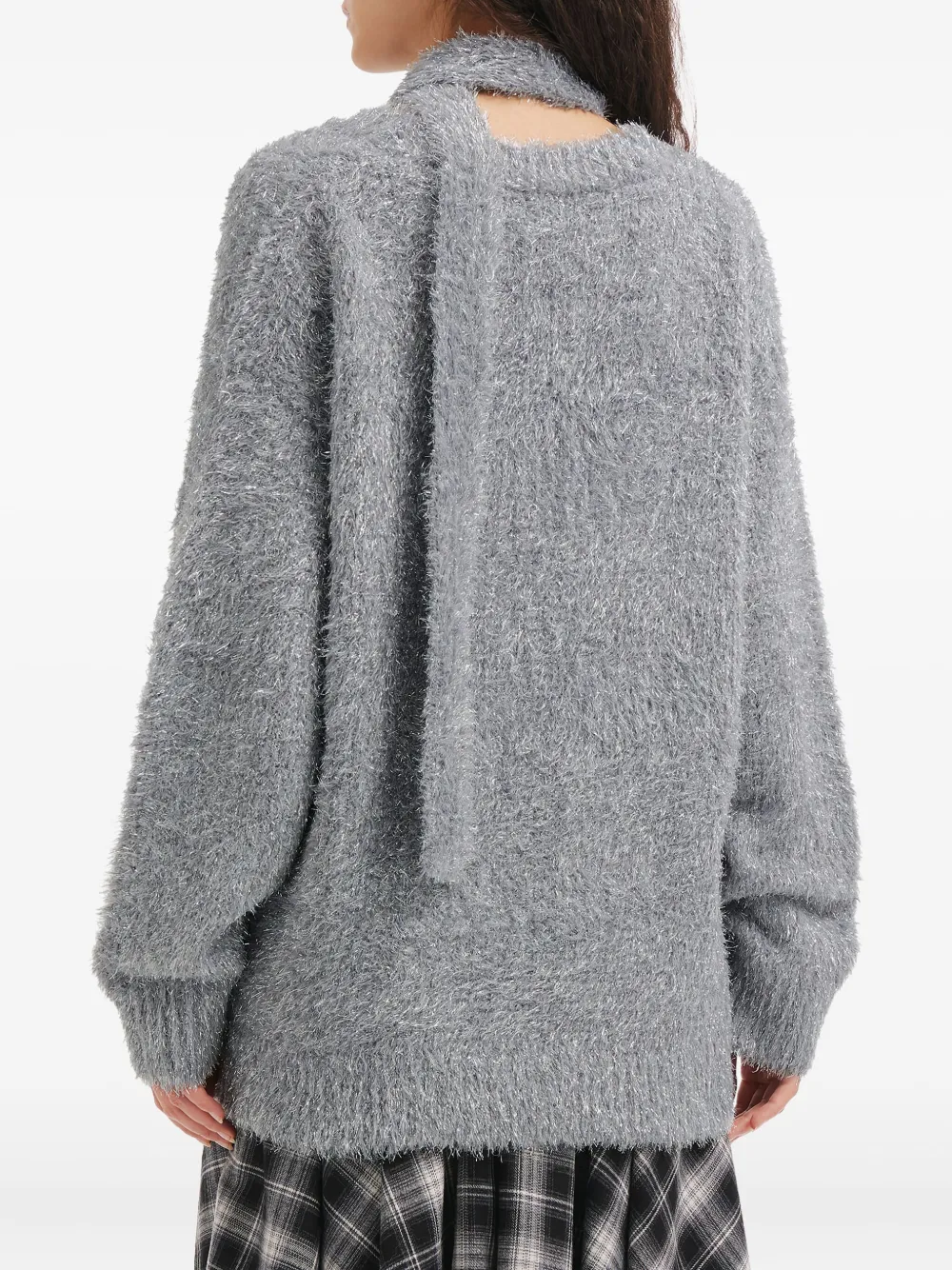 B+ab V-neck Attached-scarf Sweater In Gray