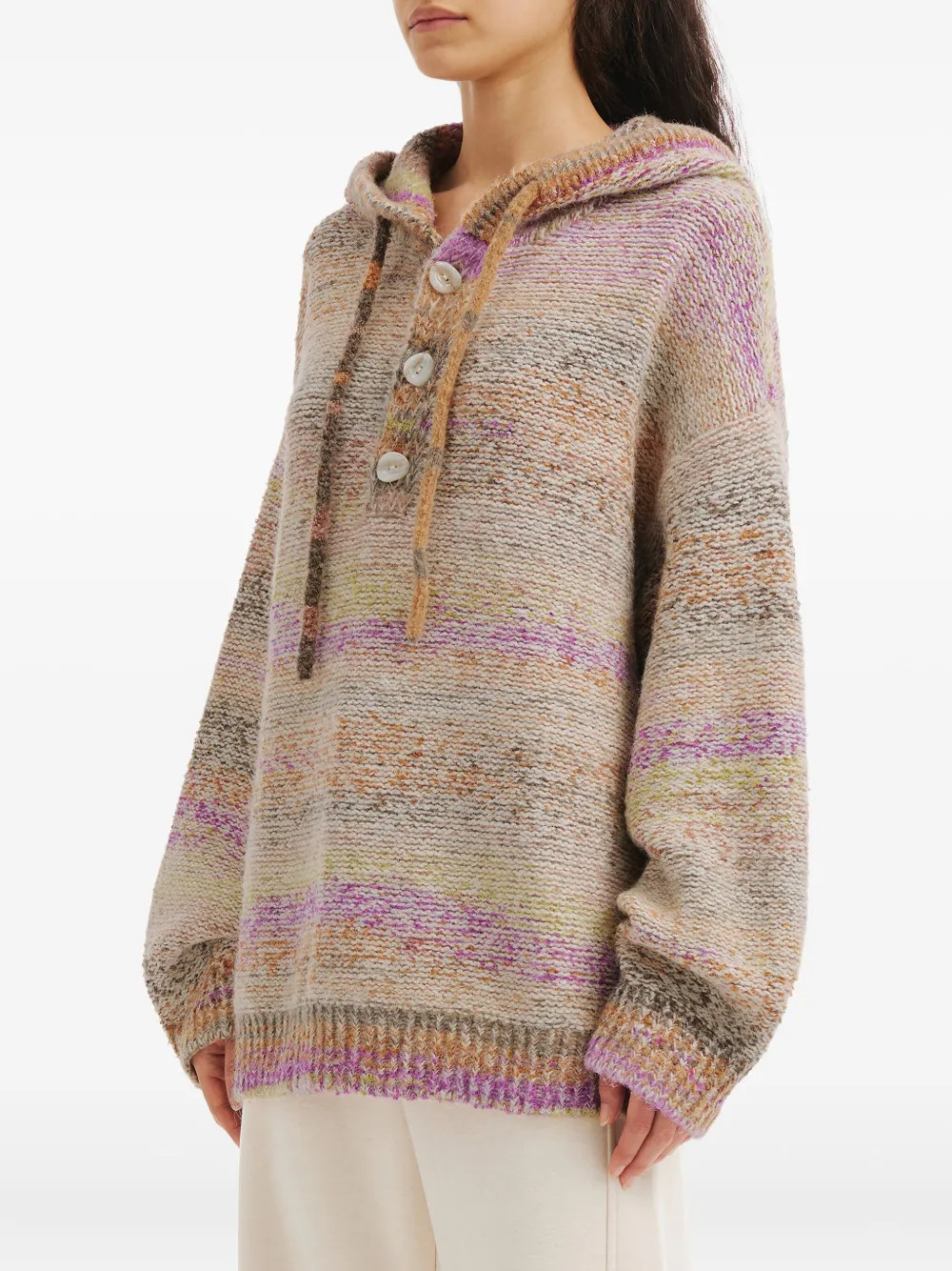 B+ab Striped Hooded Hoodie In Neutral