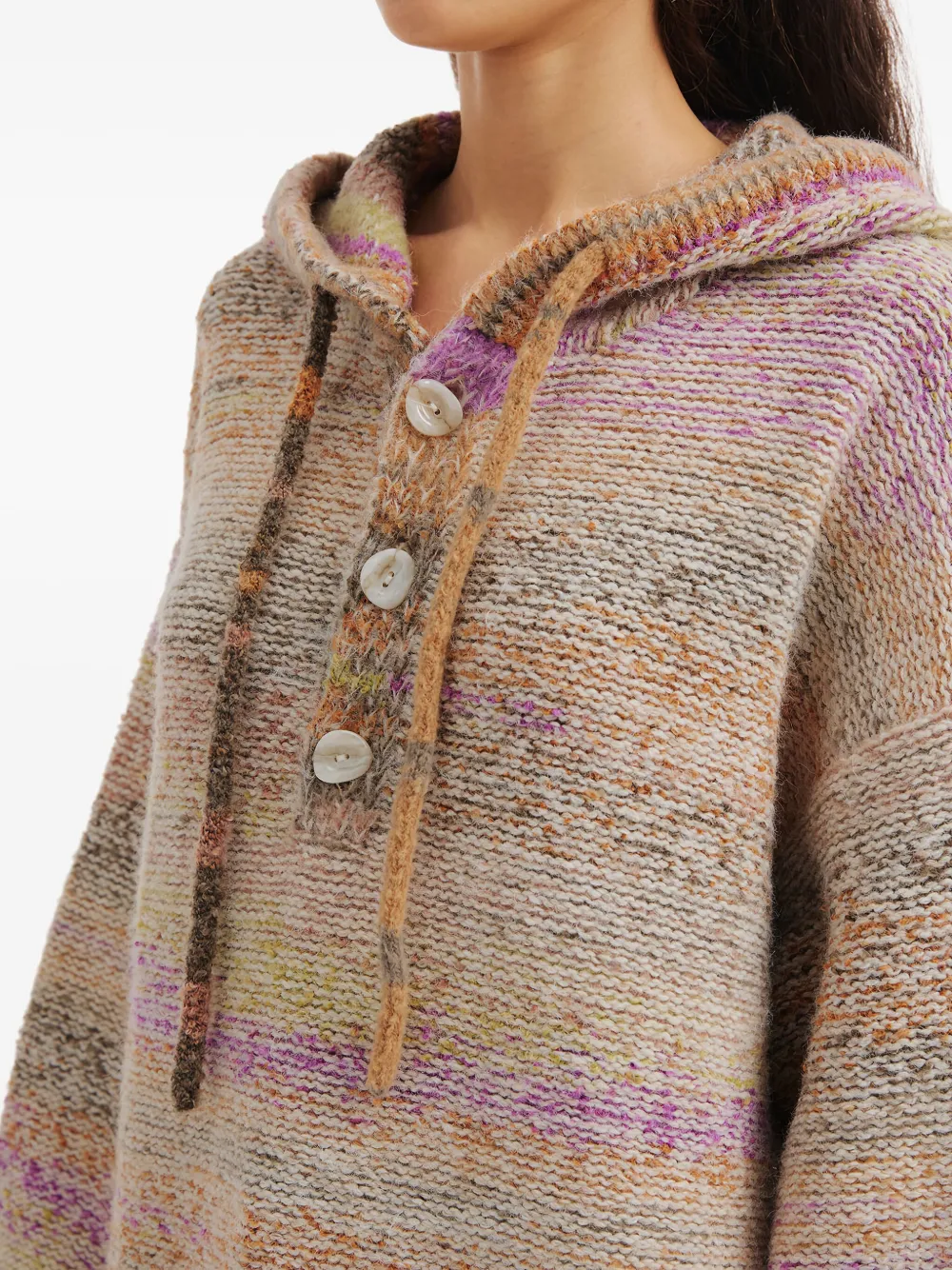 B+ab Striped Hooded Hoodie In Neutral