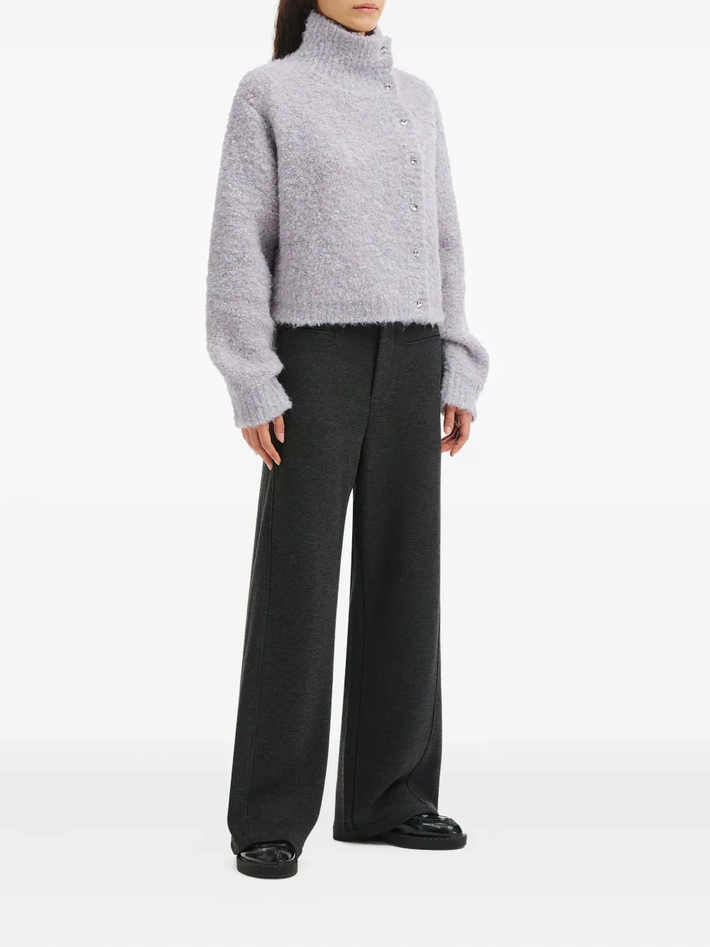 B+ab Button High-neck Cardigan In Gray