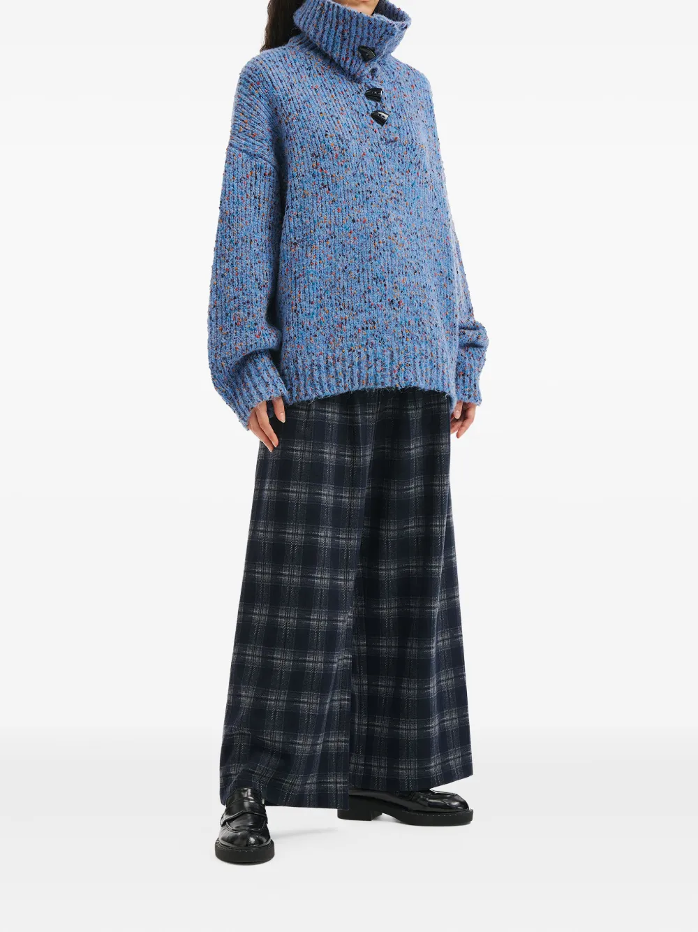 B+ab Button Collar Sweater In Blue