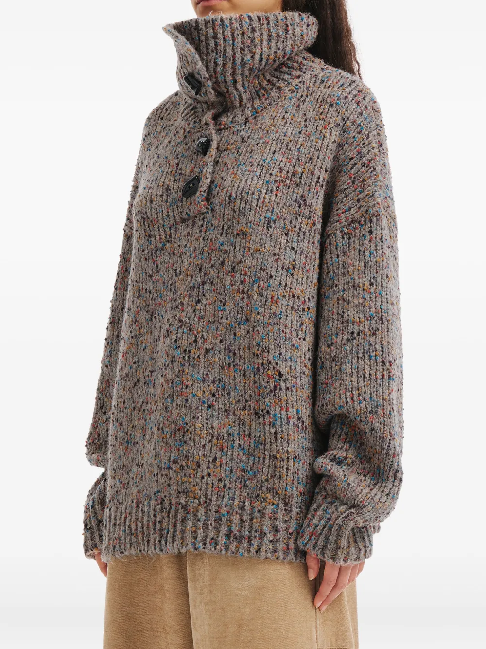 b+ab Trui met hoge hals en knopen Bruin