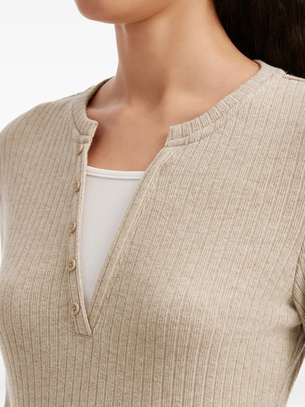 b+ab Geribbelde top met knopen Beige