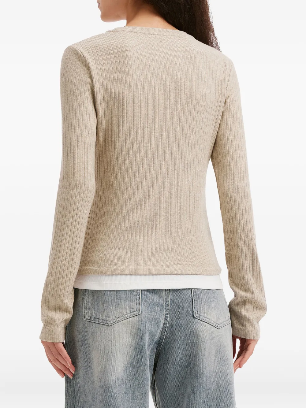 b+ab Geribbelde top met knopen Beige