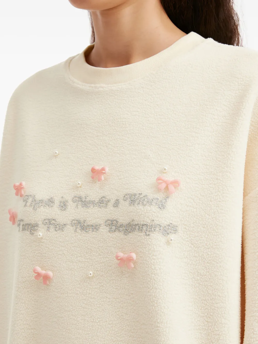 b+ab Trui verfraaid met strik Beige