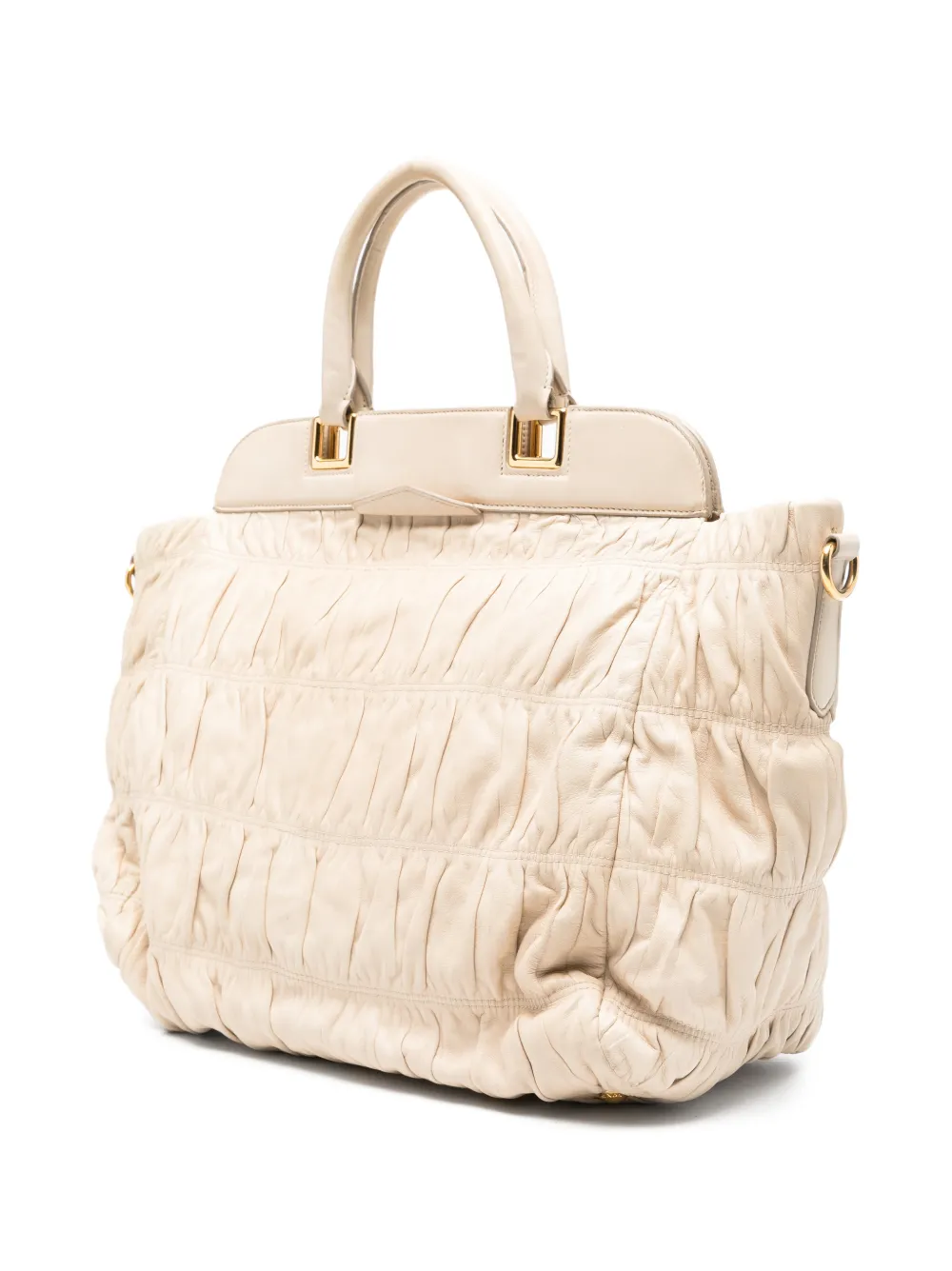 PRADA Pre-owned 2010s Gaufre Ruched Tote Bag In Neutral