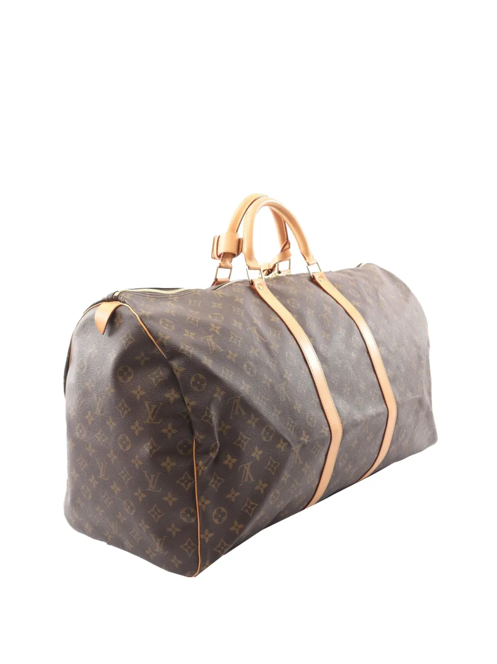 Pre-owned Louis Vuitton 2001 Monogram Keepall Bandouliere 60 Travel Bag In Brown
