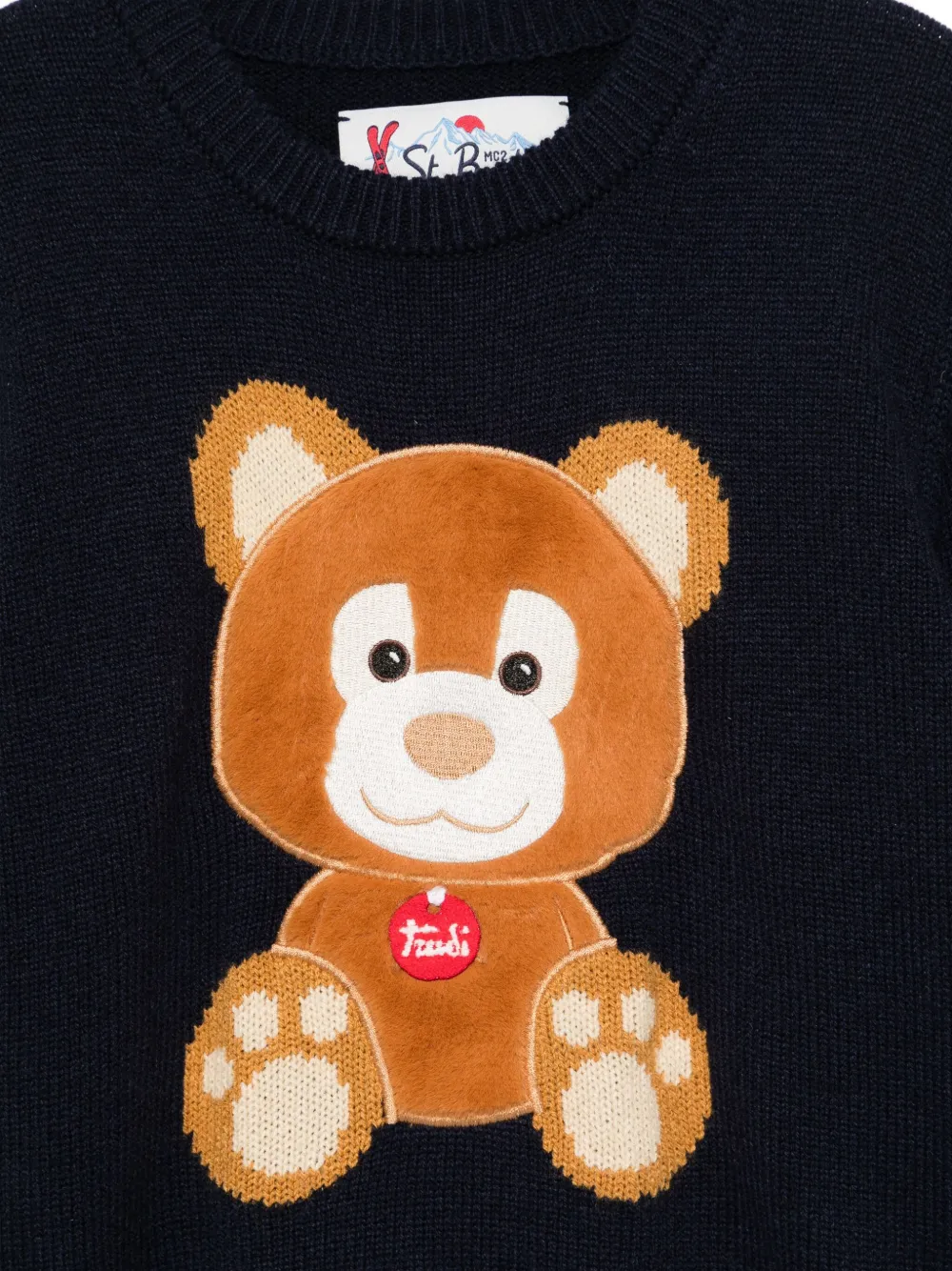 MC2 Saint Barth Kids x Trudy Douglas trui met teddybeerapplicatie Blauw