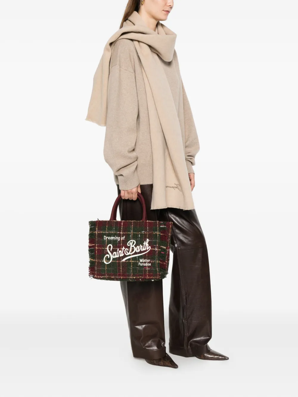 MC2 Saint Barth Geruite shopper met franje - Rood