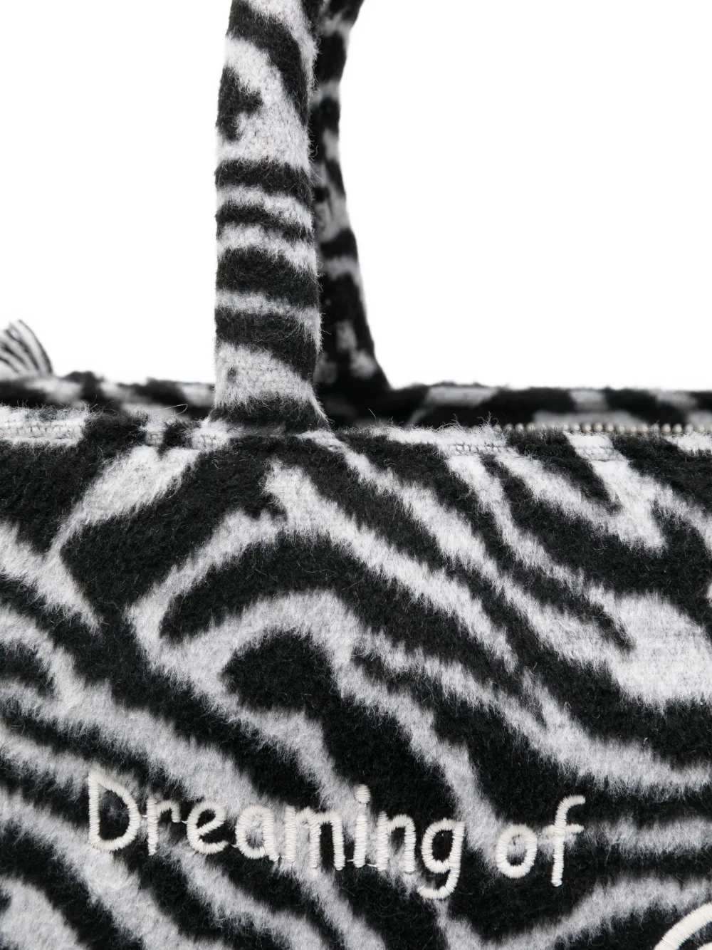Mc2 Saint Barth Zebra Print Fringed Tote Bag In Black