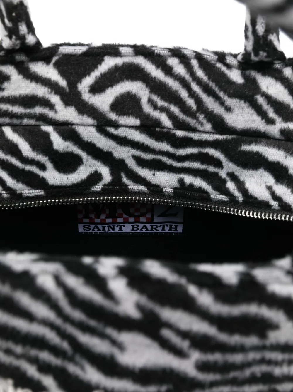 Mc2 Saint Barth Zebra Print Fringed Tote Bag In Black