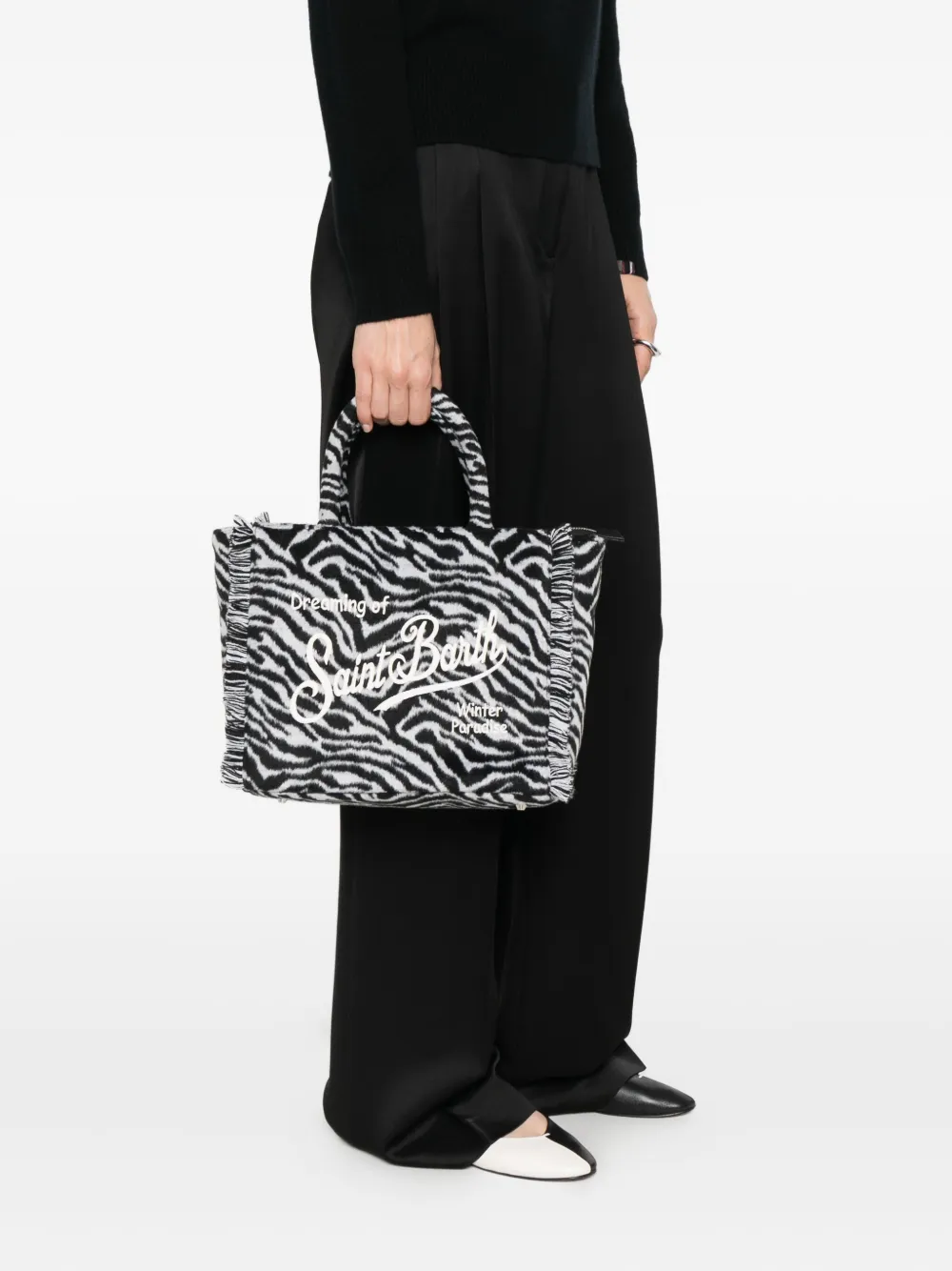 MC2 Saint Barth Shopper met zebraprint en franje - Zwart