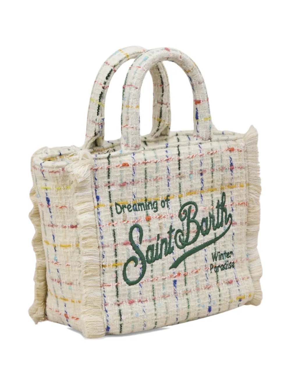 Mc2 Saint Barth Mini Vanity Fringed Tote Bag In Neutral