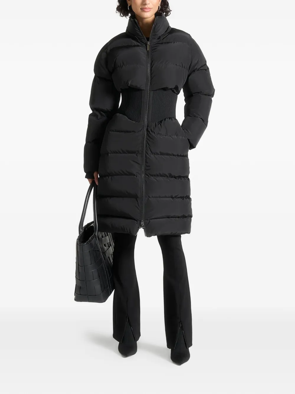 Manière De Voir Mira Corset-detail Coat In Black