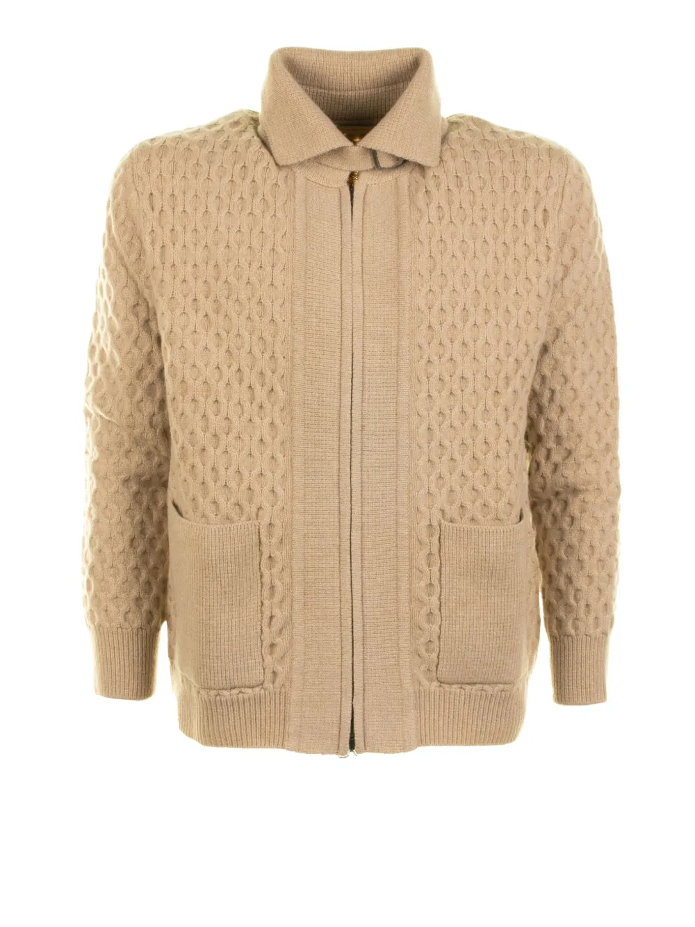 Paolo Pecora Honeycomb Zip-up Cardigan In Brown