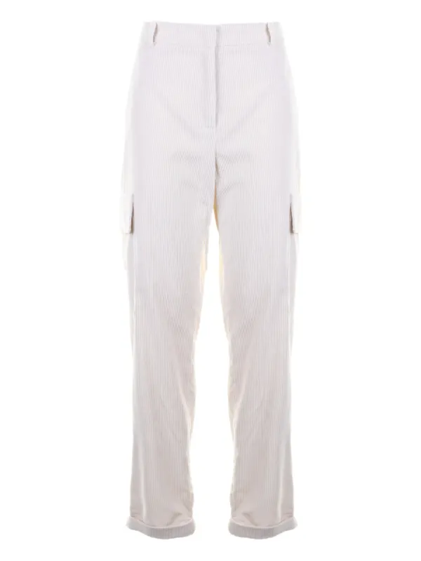 Eleventy Pinstriped Cargo-pockets Trousers in Neutrals